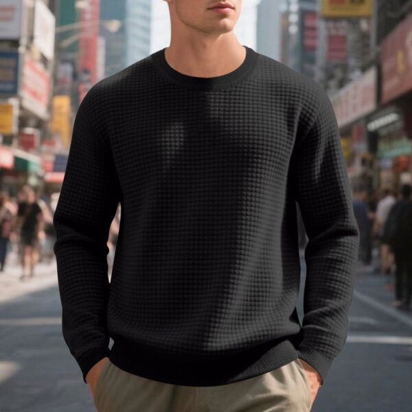 Loose And Simple Sports Jacquard Round Neck Long Sleeve Sweater - Image 4