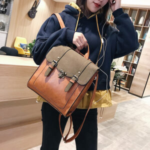College Style Autumn And Winter Retro Leather Backpack Women