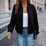 Solid Color Faux Pocket Zip Jacket Casual Long Sleeve For Autumn And Winter