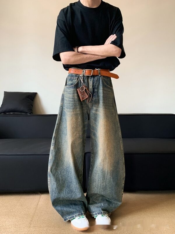 Summer American Retro Distressed Machete Denim Slimming Wide-leg Pants For Men - Image 5