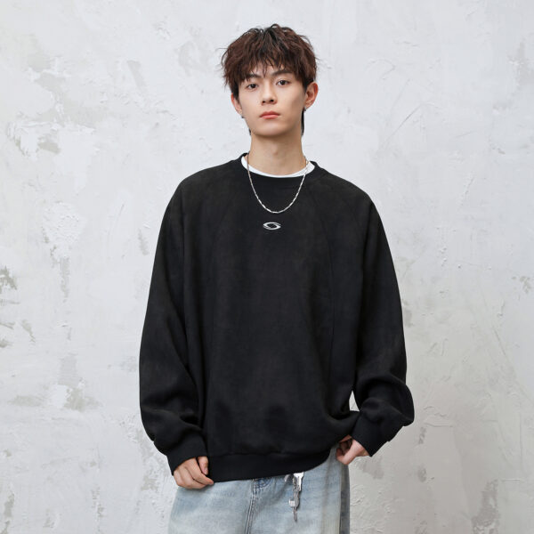 Faux Suede Texture Heavy Round Neck Sweater For Men - Image 4