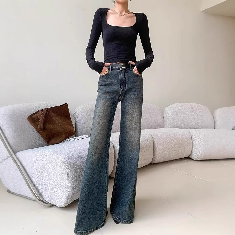 Retro Washed Blue Women's Micro-pull Mop Jeans – Bild 2