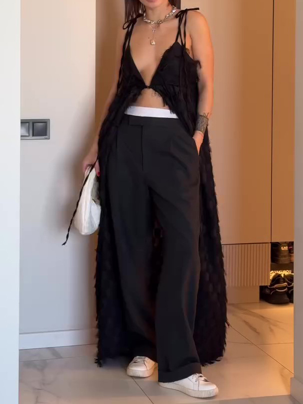 Black Suspender Tassel Tie Long Top - Image 4