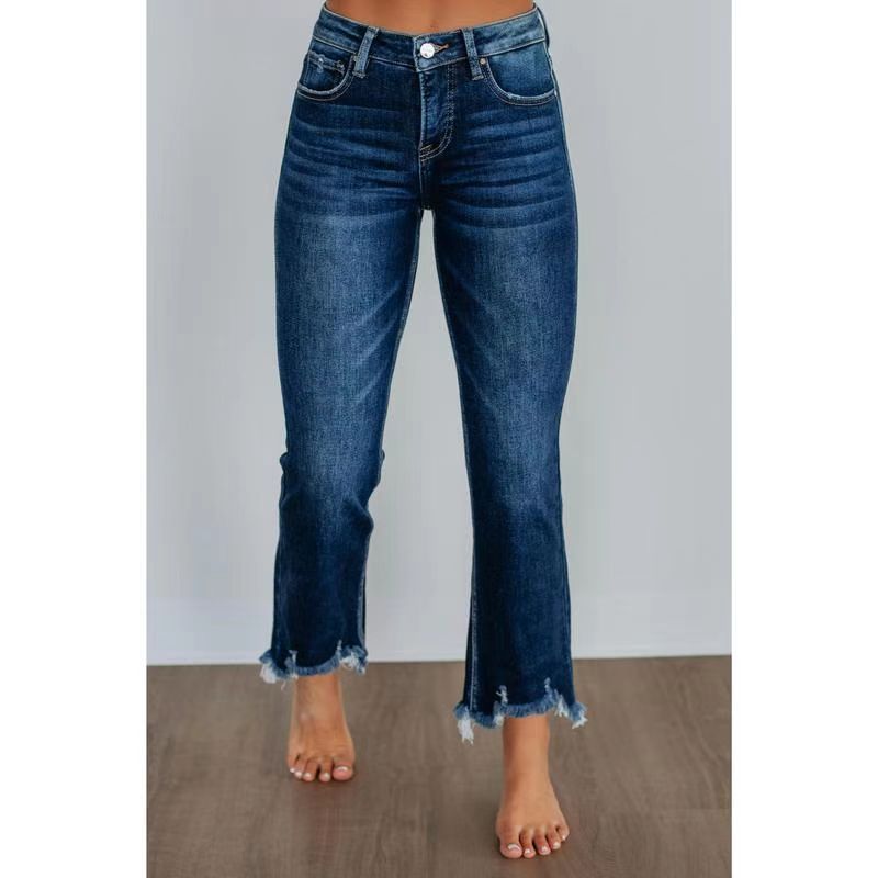 Solid Color Casual Women's Denim Pants Hand-worn - Image 7