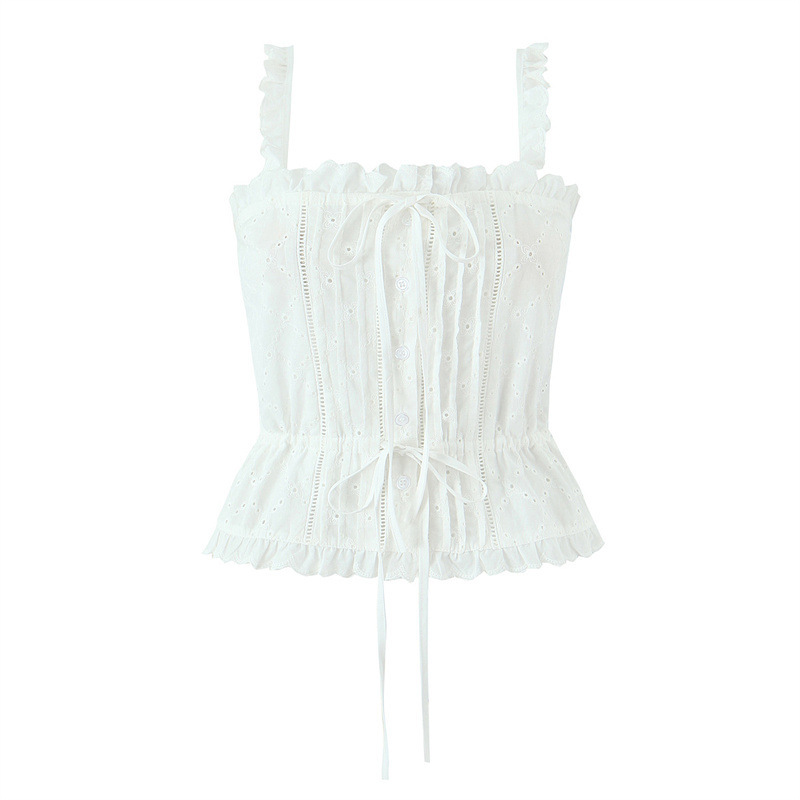 Cotton Embroidered Sleeveless Top Skirt Culottes - Image 2