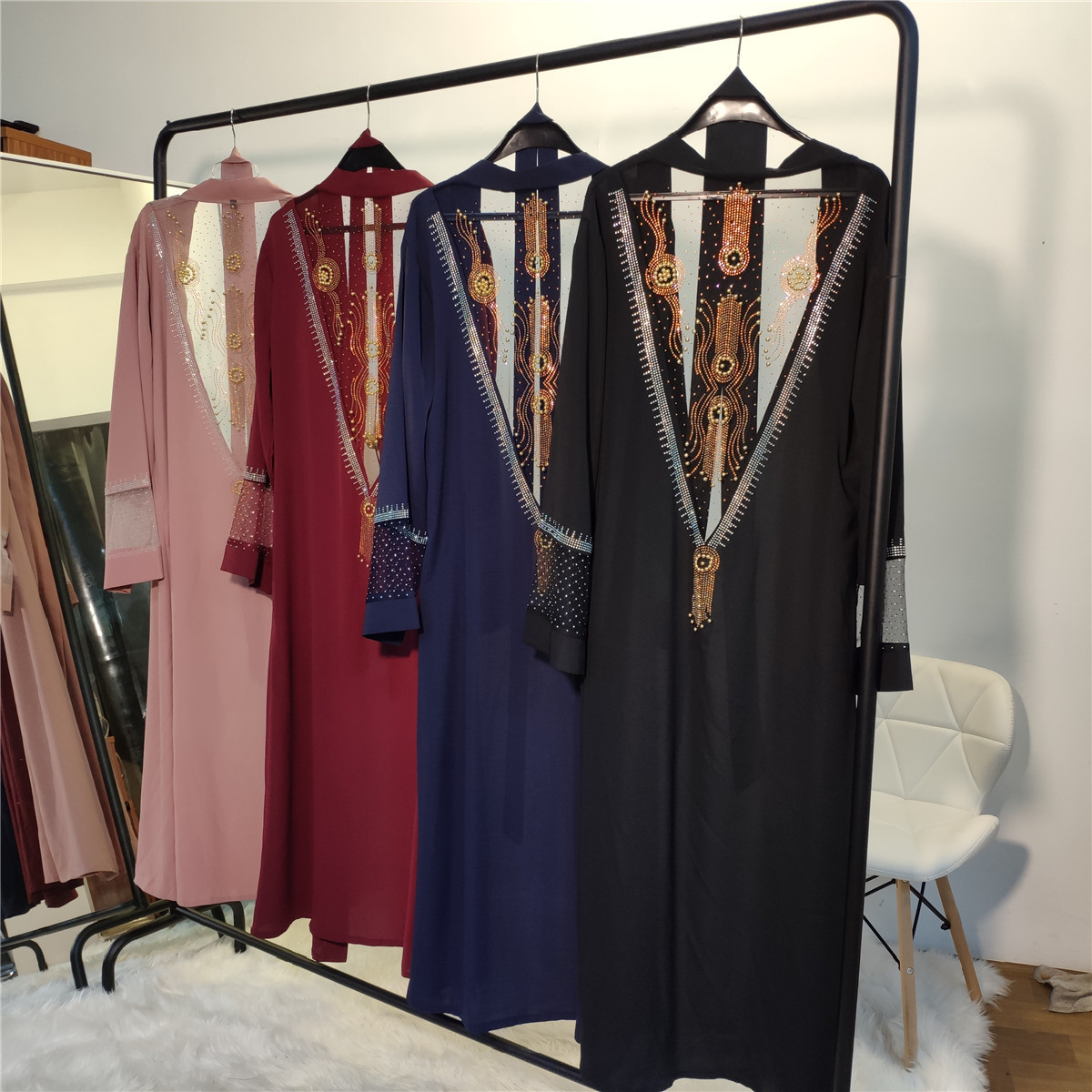 Fashion Women's Mesh Patchwork Hot Diamond Cardigan Robe - Image 9