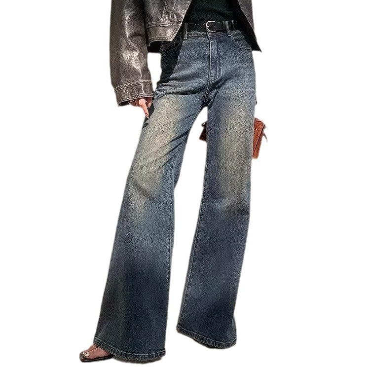 Retro Washed Blue Women's Micro-pull Mop Jeans – Bild 5