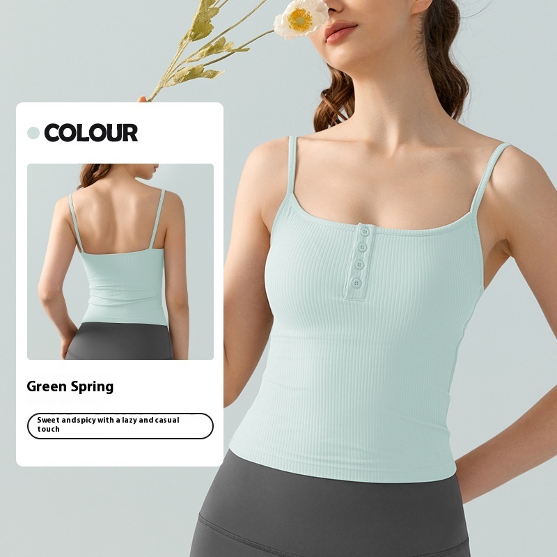 Sexy Square-neck Spaghetti Strap Yoga Vest With Chest Pad - Image 7