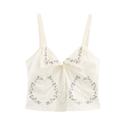 Summer European And American Style Simple Embroidered Poplin Sling Top