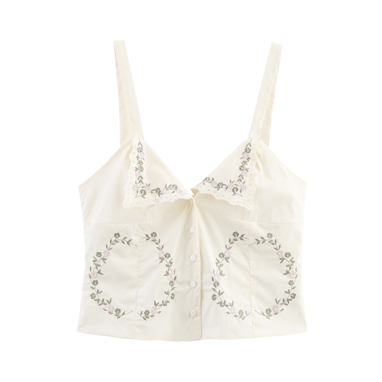 Summer European And American Style Simple Embroidered Poplin Sling Top