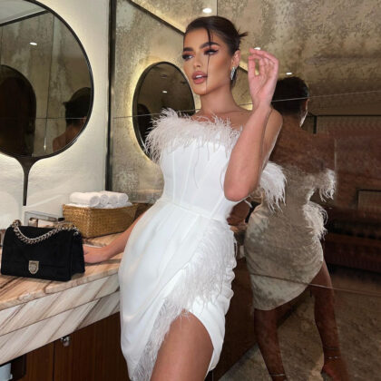 Sleeveless Dress In Europe And America Slim Fit, Slim Fit Split Feather Dress