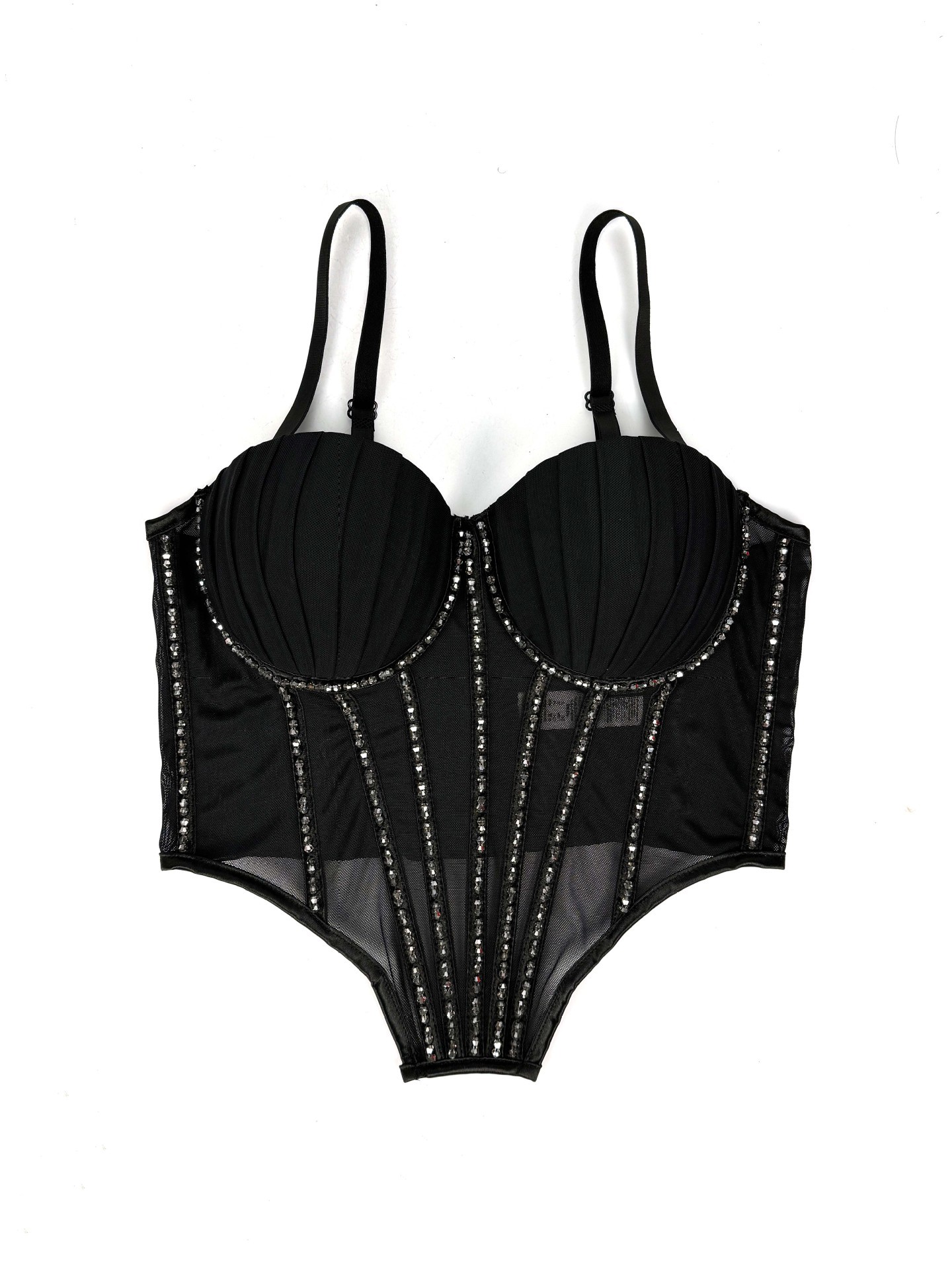 Sexy Mesh With Braces And Breast Pad Can Be Worn Outside Rhinestone Fishbone Plastic Bra - Image 5