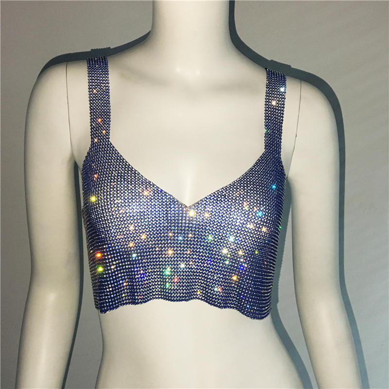 Deep V Sexy Rhinestone Metal Camisole Split Short Top – Bild 9