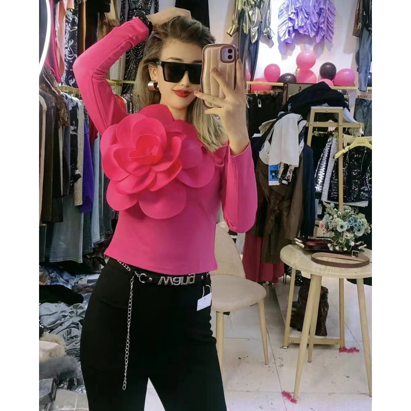 Pure Spice Girl Diagonal Neckline Single Shoulder Halter Long Sleeve Ladies Wear Western Slim T-shirt Top – Bild 2