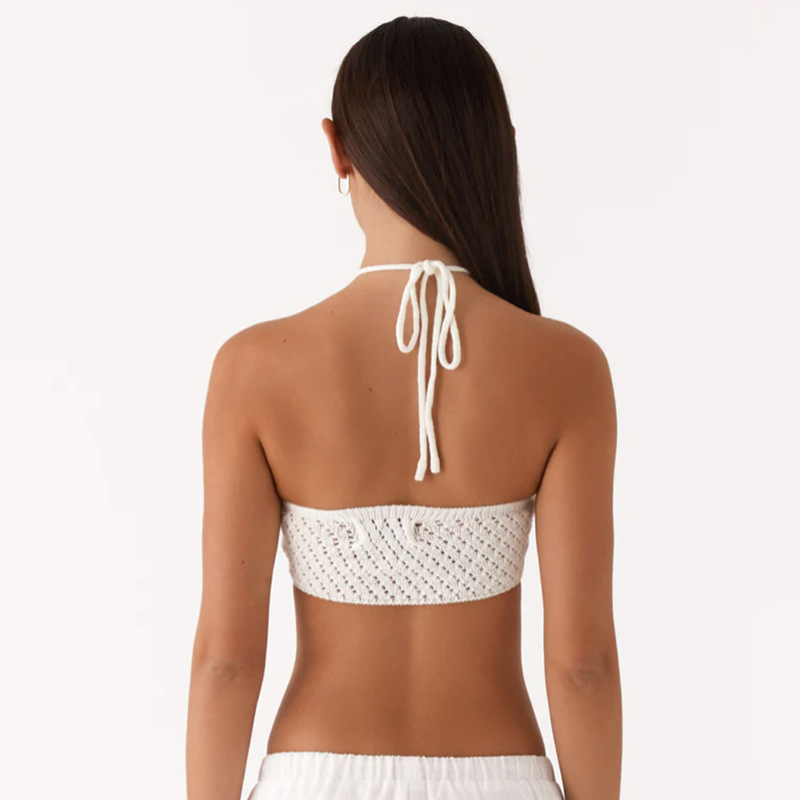Pure Color Halter Lace-up Cutout Knitted Camisole - Image 3
