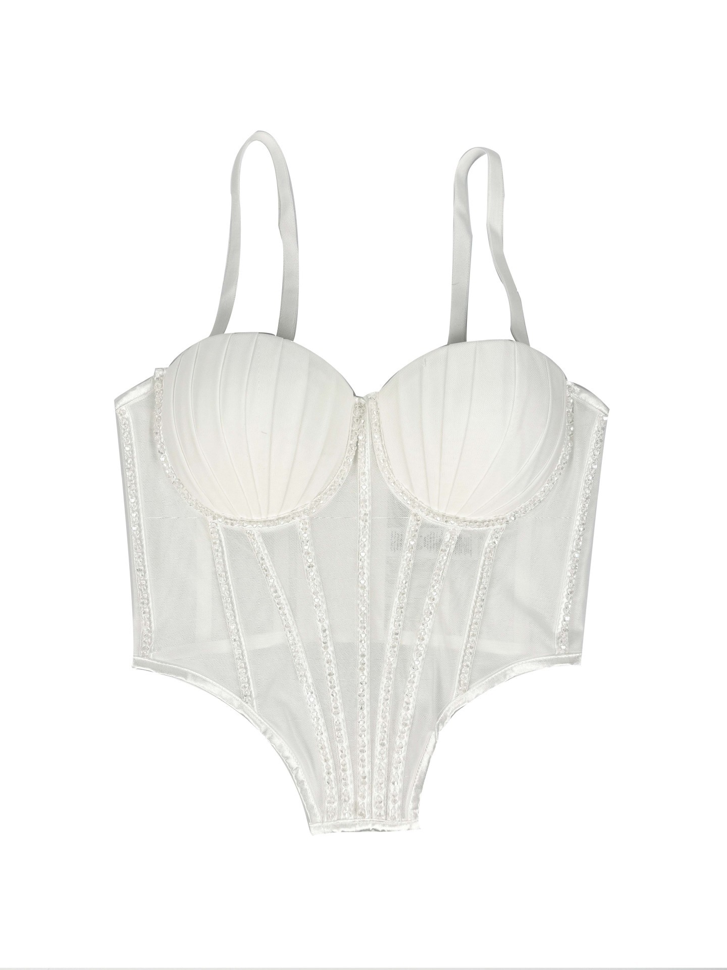 Sexy Mesh With Braces And Breast Pad Can Be Worn Outside Rhinestone Fishbone Plastic Bra - Image 6