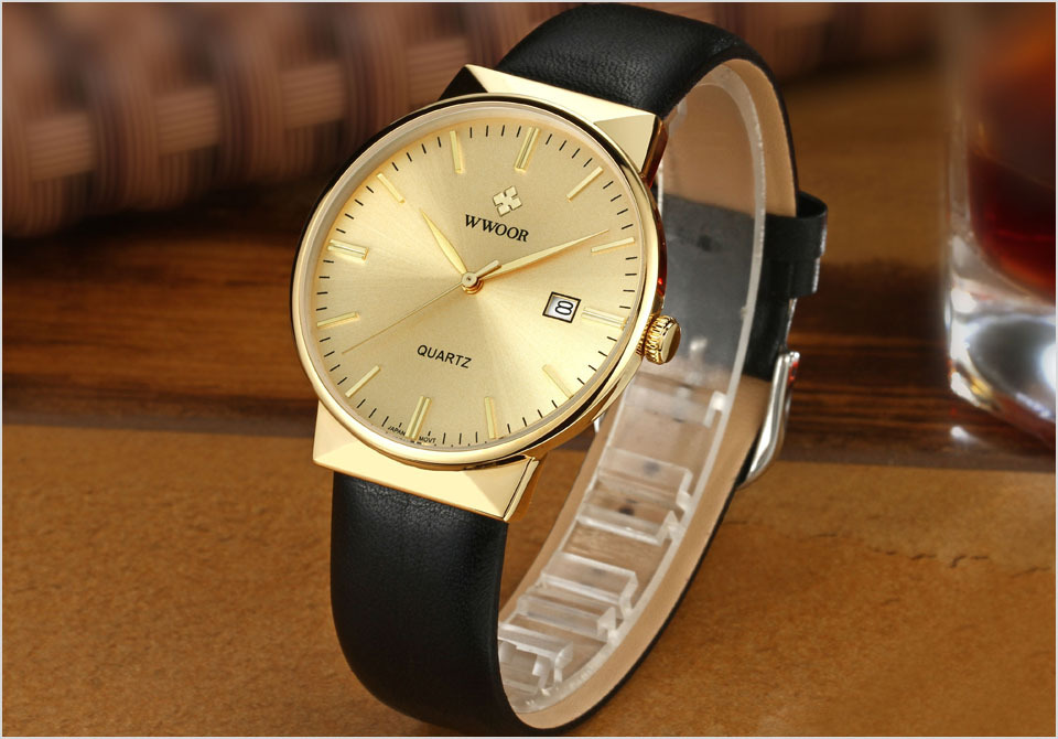 Men's leather quartz watch – Bild 10