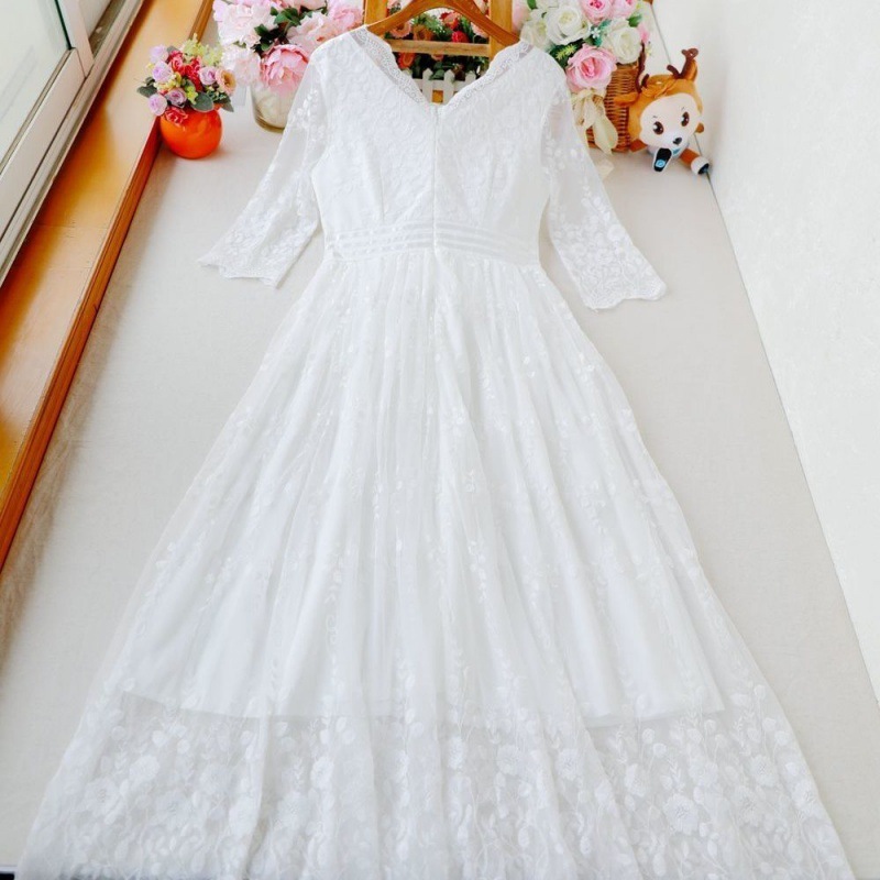 Vintage Fairy Long Skirt Super Fairy White Lace Dress – Bild 5