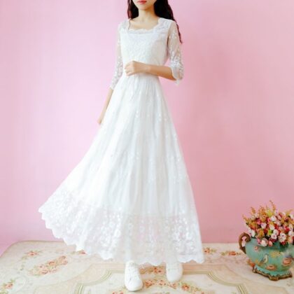 Vintage Fairy Long Skirt Super Fairy White Lace Dress