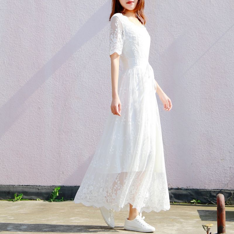 Vintage Fairy Long Skirt Super Fairy White Lace Dress – Bild 2