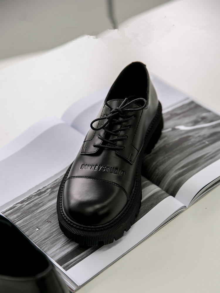 Casual Black Thick-heeled Shoes With Thick Soles And Big Toe Straps – Bild 5