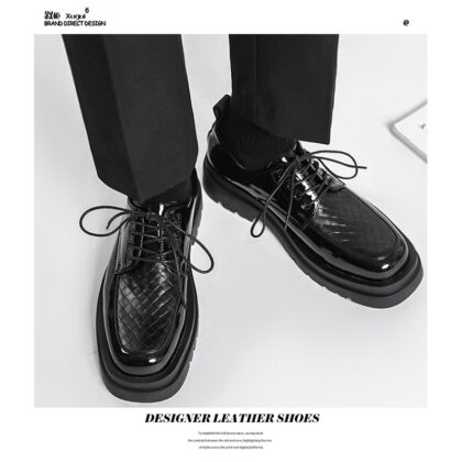 Japanese Leather Shoes Men'S Summer Retro Trend Wild Black Single Shoes Lace-Up Increased Casual Men'S Shoes British Loafers
