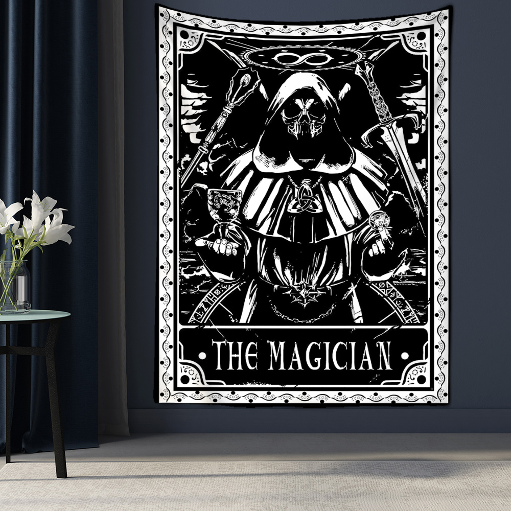 Black Tarot Cards Tapestry Wall Hanging Moon Star Medieval Europe Divination Hippie Tapiz Tapestry for Home Decor — изображение 3