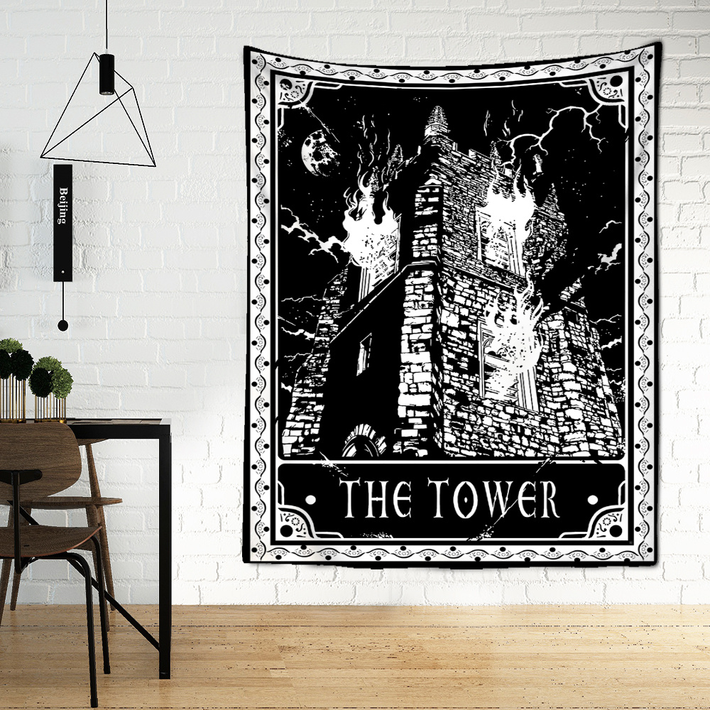 Black Tarot Cards Tapestry Wall Hanging Moon Star Medieval Europe Divination Hippie Tapiz Tapestry for Home Decor — изображение 7