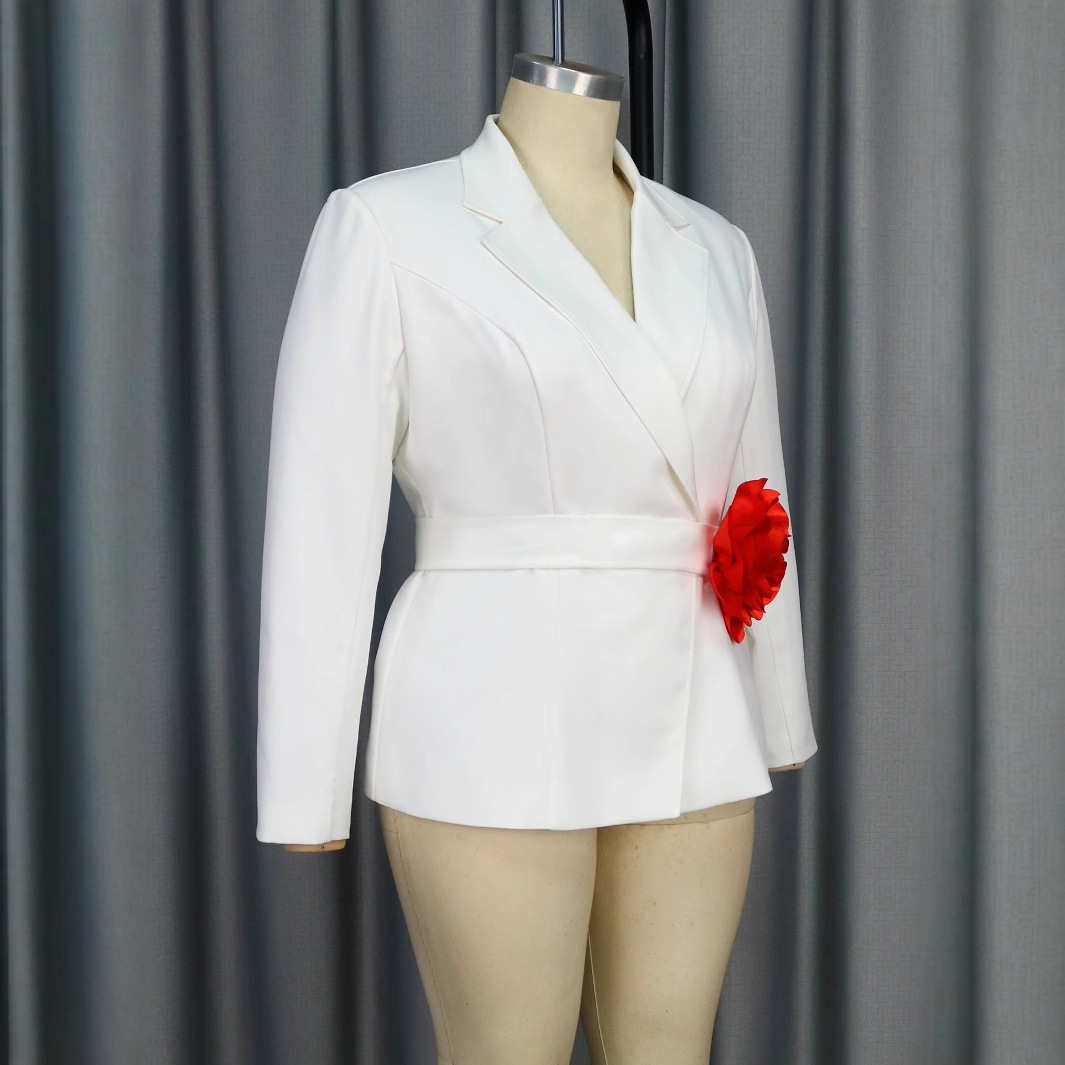 V-neck Long Sleeve Flower Contrast Color Slim Fit Commuter Top — изображение 3