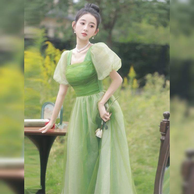 Women's Exquisite French Green Chiffon Dress - Image 2