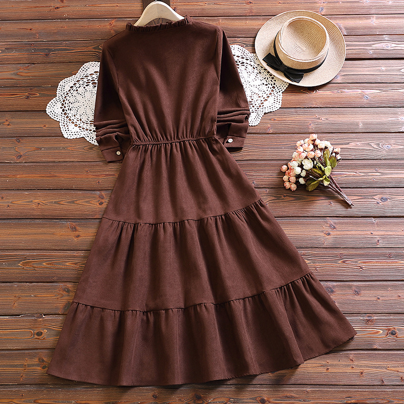 Retro Fungus Collar Corduroy Waist Slim Skirt - Image 10