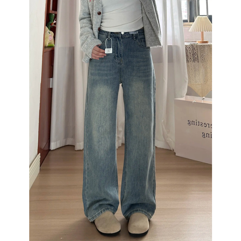 Retro Blue Wide Leg Jeans Women's Spring And Autumn High Waist Loose - Image 2