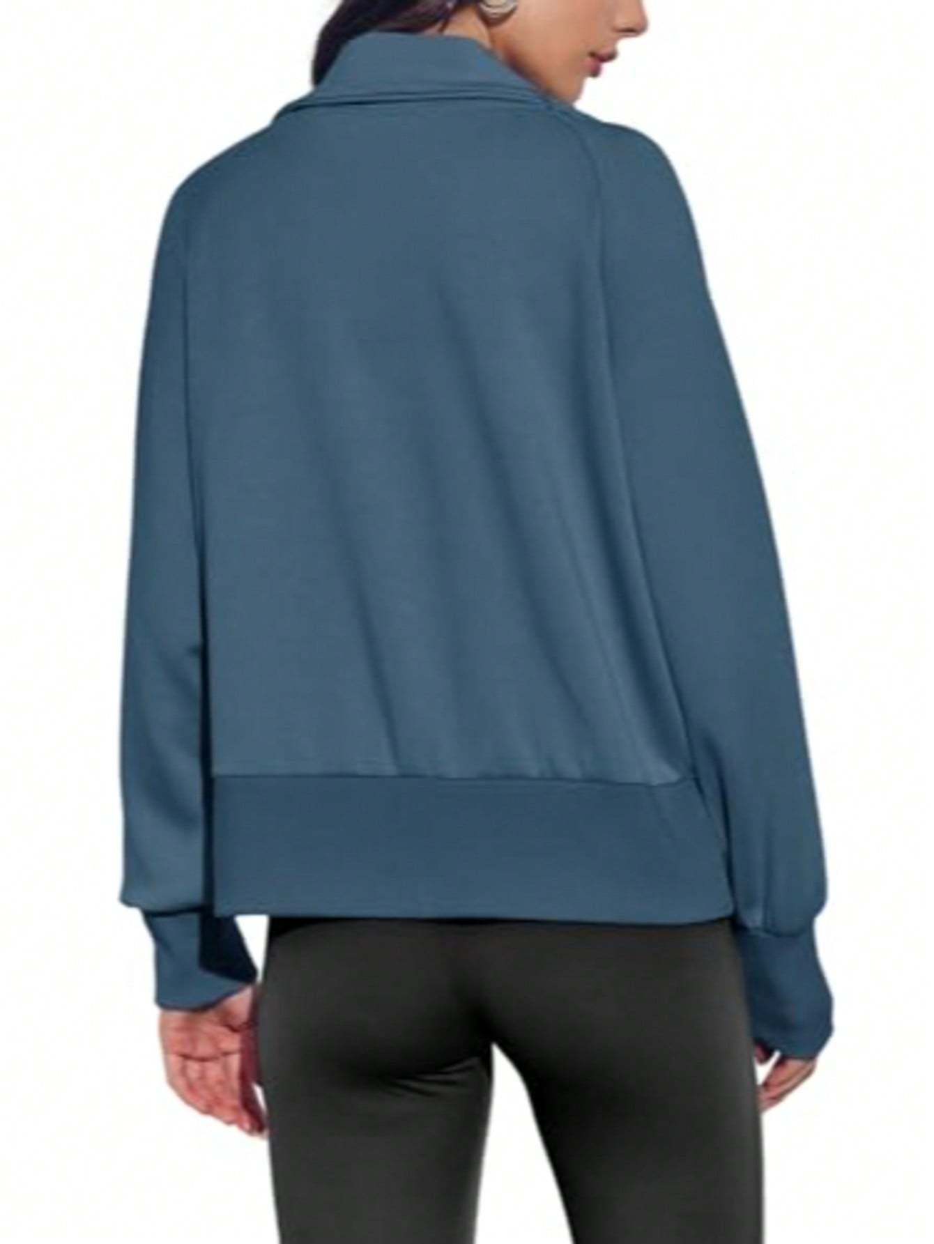 Fisoew Women's Zip Up Sweatshirt Collared Neck Long Sleeve Loose Casual Lightweight Jacket With Pockets - Image 10