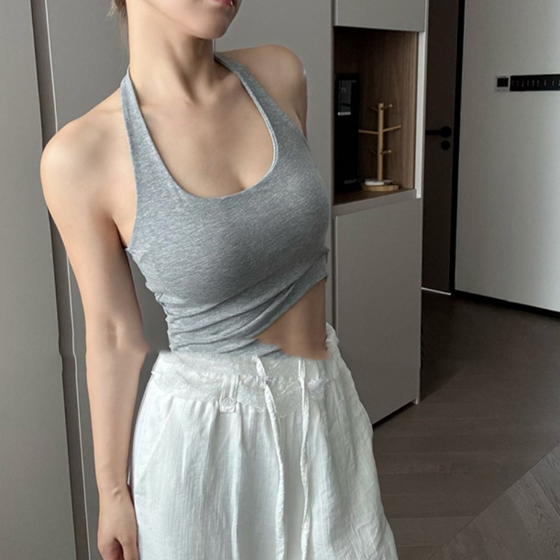 Dopamine Halter Spaghetti Straps Vest Female Summer With Chest Pad Sexy Beauty Back - Image 3