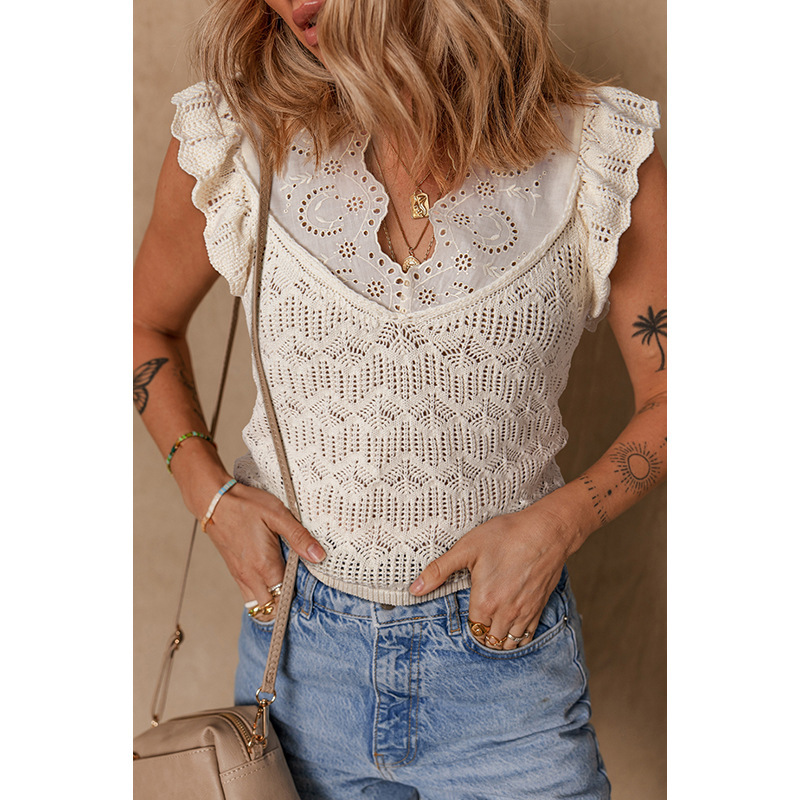 Summer Solid Color Hollow Knitted Vest For Women – Bild 2