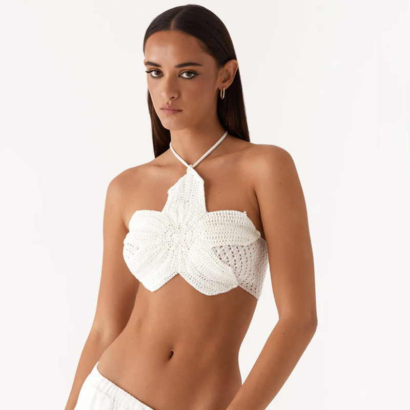 Pure Color Halter Lace-up Cutout Knitted Camisole - Image 2