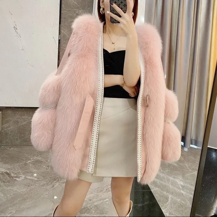 Loose Fashionable Warm Mid-length Fur Coat - Image 8