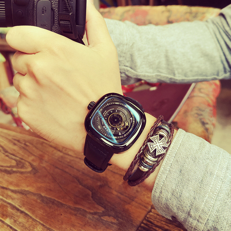 Friday Men's Watch Automatic Hollow Net Red Square Mechanical - Image 2