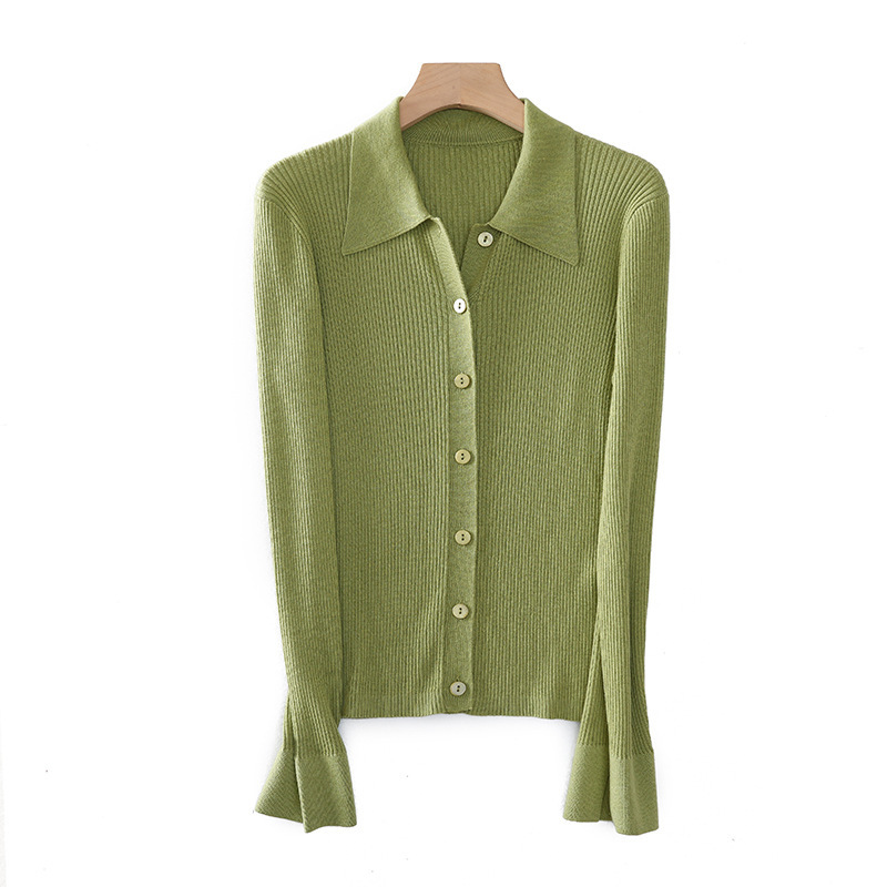 Sunken Stripe Knitted Wool Cardigan For Women - Image 5