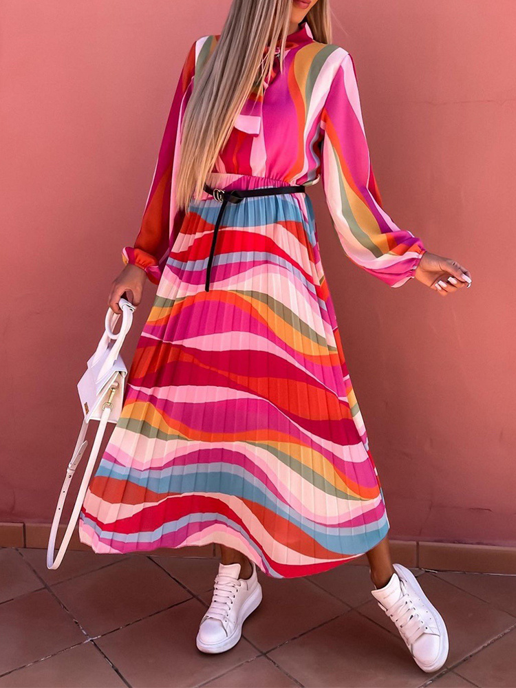 Long Sleeve Printed Casual Swing Dress - Image 5