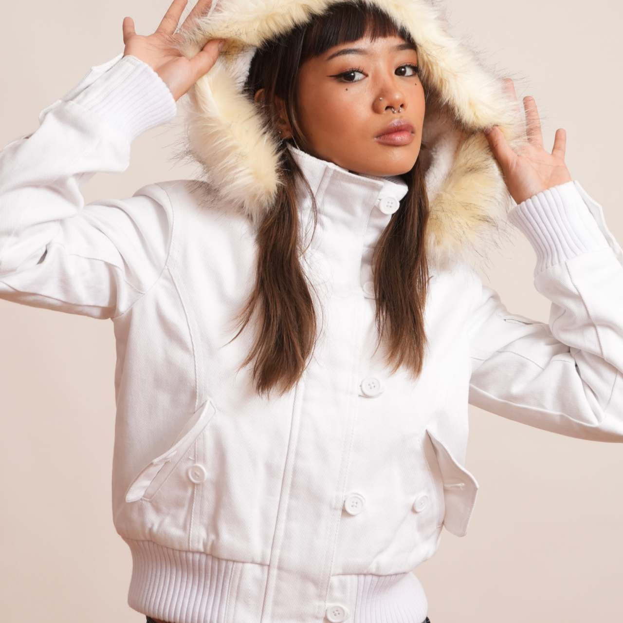 American Detachable Short Fur Collar Hooded PNE-piece Suit Jacket Coat - Image 4