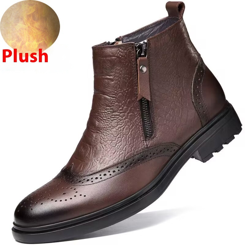 High-top Leather Shoes Height Increasing Shoes 46 Brogue Trendy Ankle Boots — изображение 7