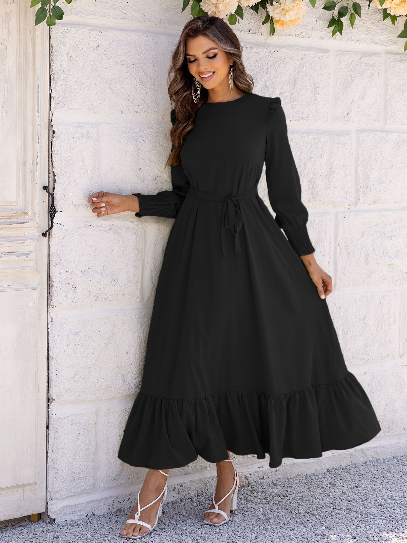 Cross-border Women's Clothing Temperament Girdle Ruffled Tied Dress — изображение 5