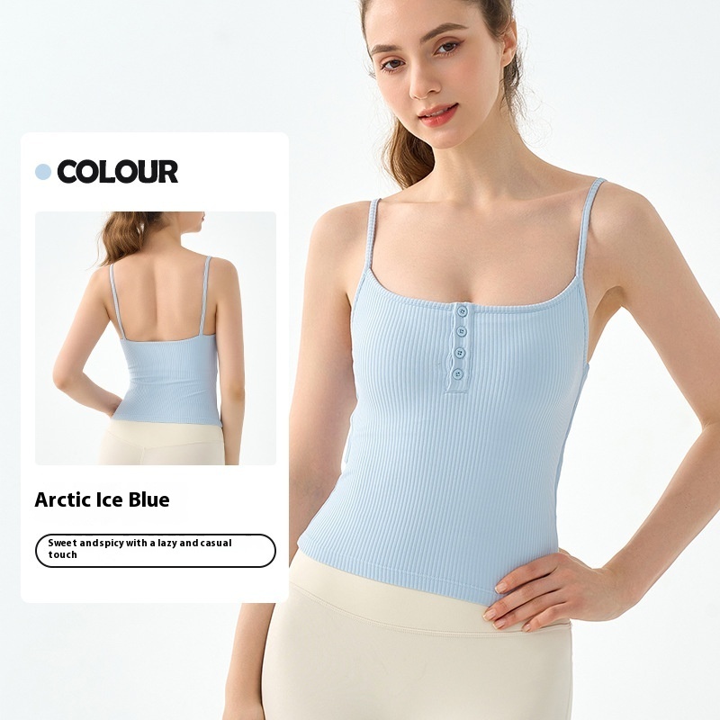 Sexy Square-neck Spaghetti Strap Yoga Vest With Chest Pad - Image 5