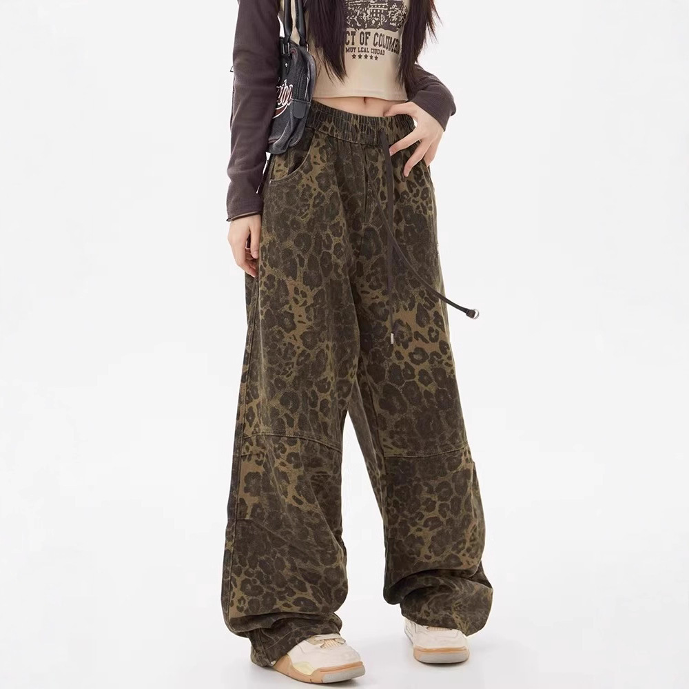 Leopard Print Women's Design Elastic Waist Loose Wide Leg Pants - Image 4