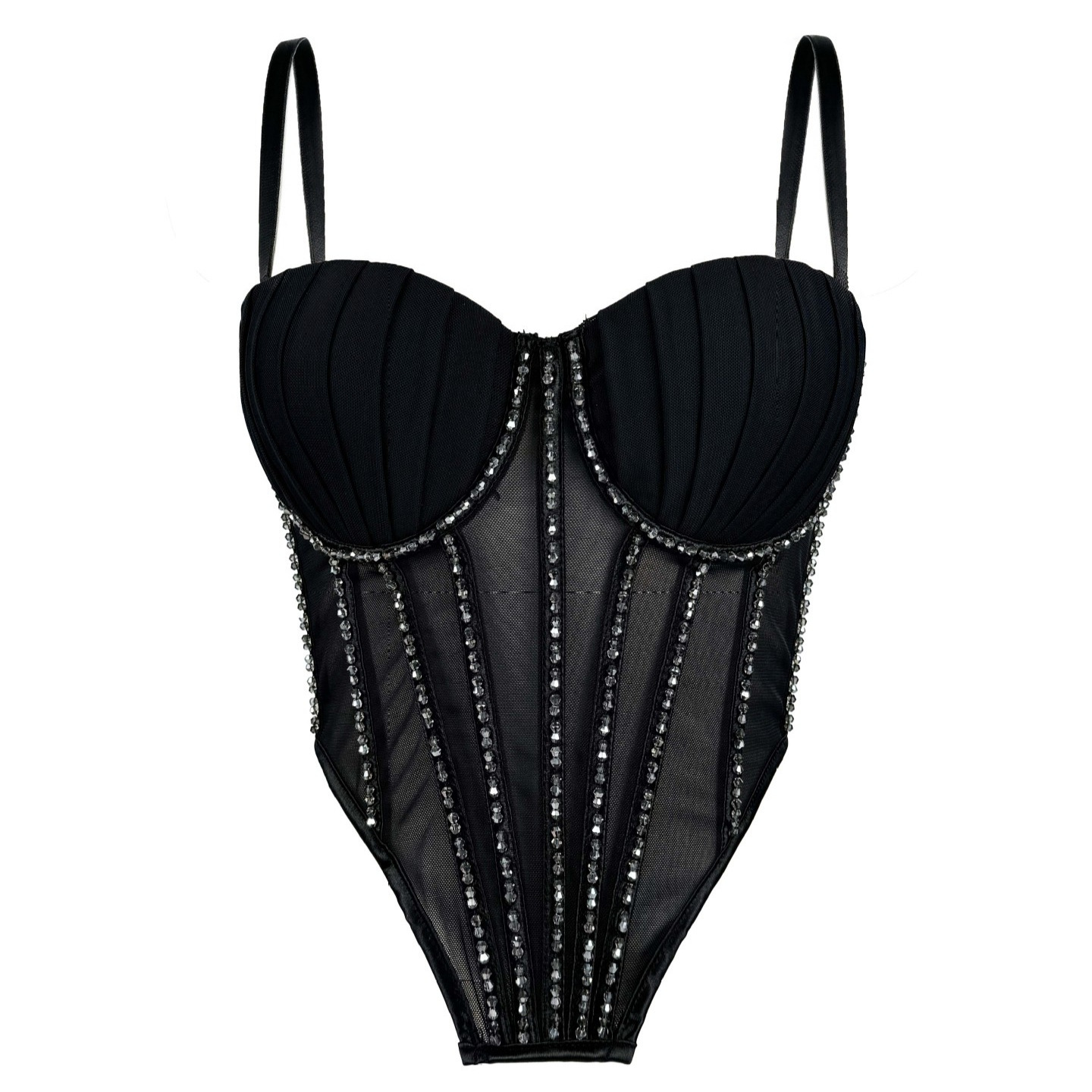 Sexy Mesh With Braces And Breast Pad Can Be Worn Outside Rhinestone Fishbone Plastic Bra - Image 2