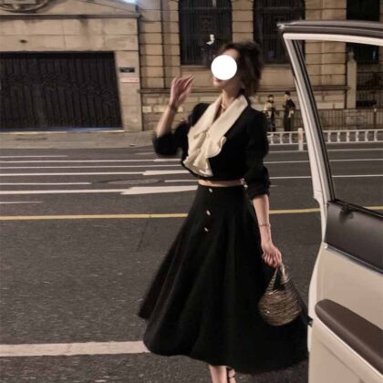 Women's Temperament Fashion Lapel Jacket Half Skirt Set