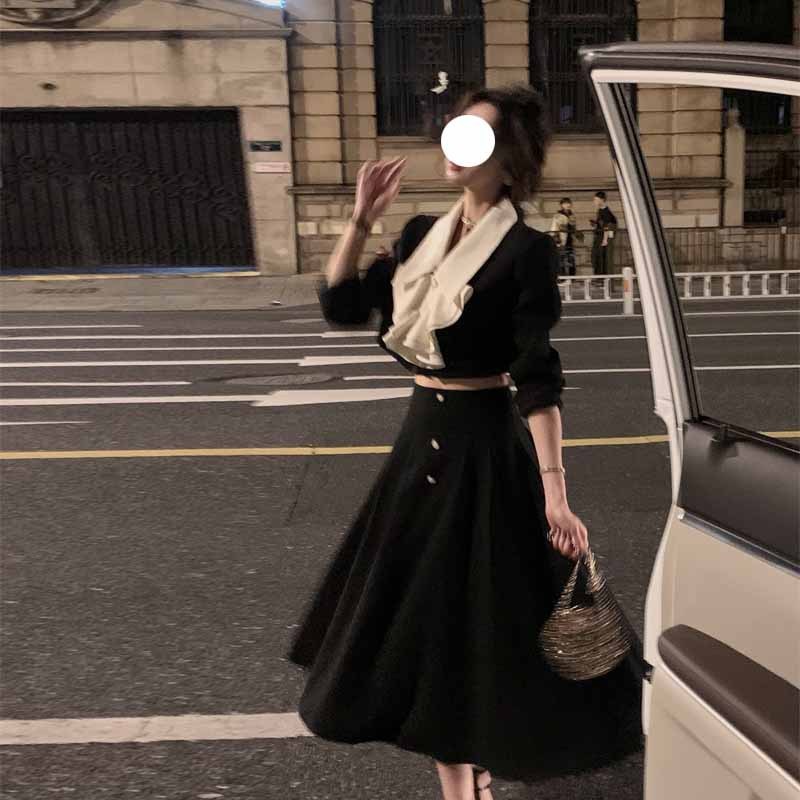 Women's Temperament Fashion Lapel Jacket Half Skirt Set