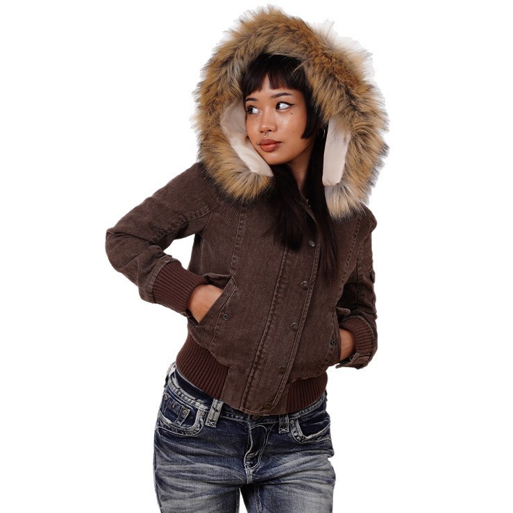 American Detachable Short Fur Collar Hooded PNE-piece Suit Jacket Coat - Image 5