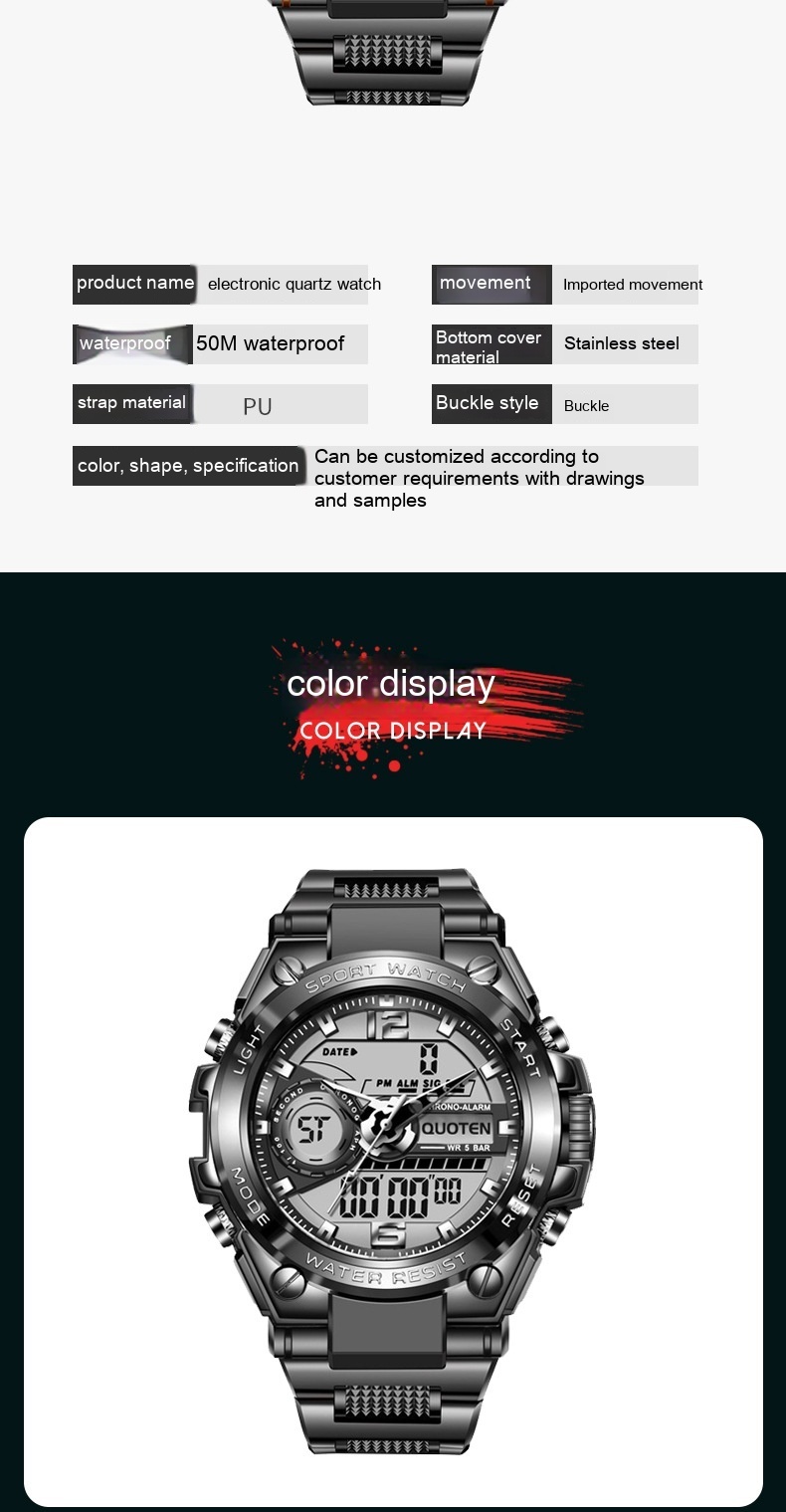 Waterproof Sports Electronic Quartz Watches Business Trends Watch Multi-function - Image 8